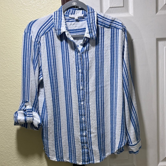 Jane+ Delancey Tops - Striped Blue & White Long-Sleeve Button Shirt